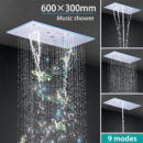 stainless steel 24*12 inch s rain shower head bathroom thermostat light emitting diode music multifunctional shower mixer set
