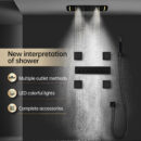 710*430 mm ceiling concealed mounted waterfall rainfall mist water column led shower set thermostatic matte black shower