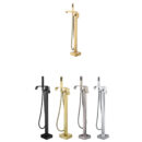 brass hot and cold black floor standing bathroom wooden barrel bathtub faucet toilet hotel shower ld2304