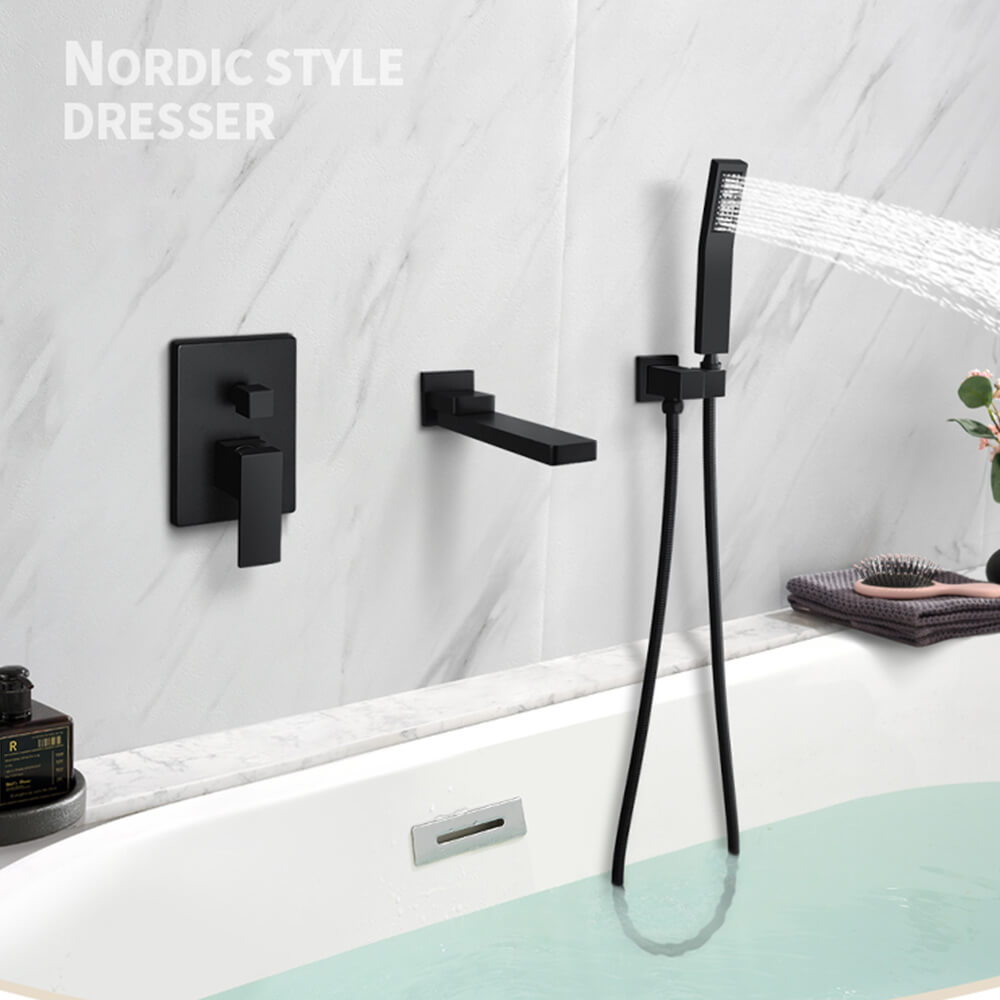 Black bathtub side-in-wall concealed shower set all-copper mixed faucet rain shower AL1061