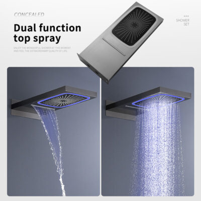 in wall thermostatic concealed shower set full copper hot and cold flying rain waterfall hidden shower luminous top spray al2402