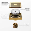 brass gold anti blocking and deodorant shower room toilet toilet quick drainage universal invisible floor drain dl2204