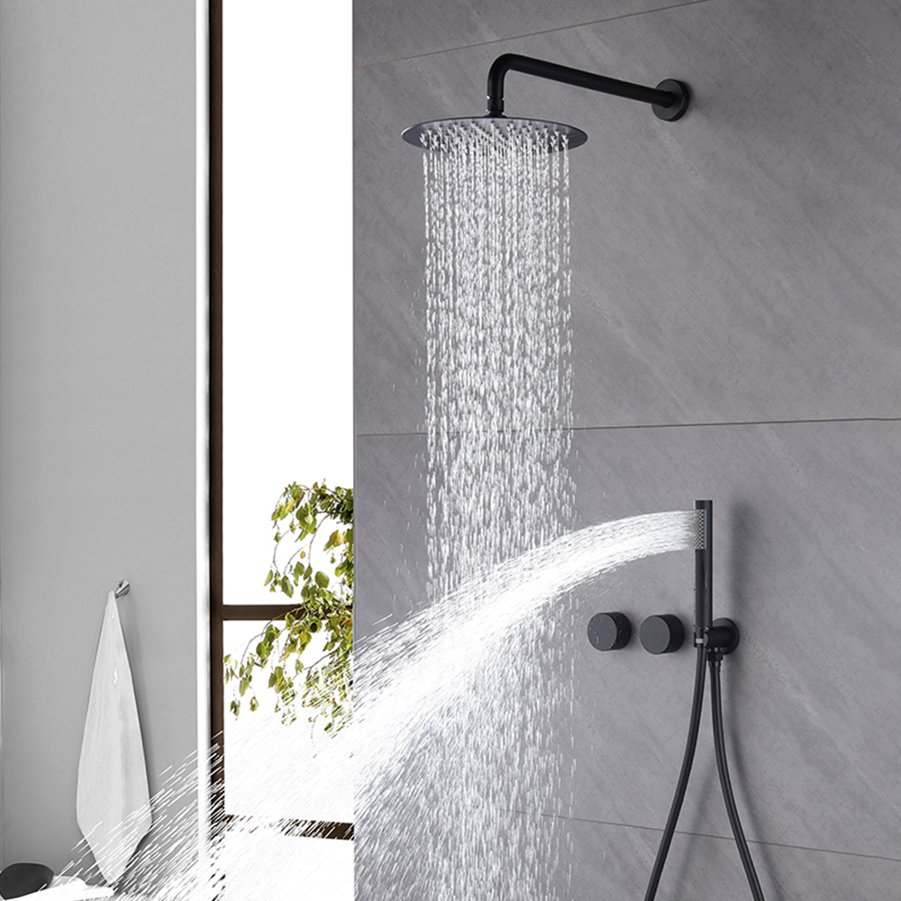 European-style gun gray concealed shower set, double-handle embedded shower, household brass embedded mixing valve AL2308