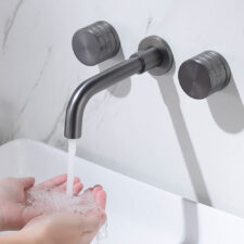 Brass gun gray basin double hot and cold concealed faucet in-wall wash basin wall drain water AM2304