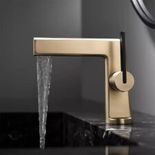 Brass three-hole basin faucet split brushed gold double handle bathroom countertop basin hot and cold water faucet MT2342