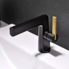 Brass three-hole basin faucet split brushed gold double handle bathroom countertop basin hot and cold water faucet MT2342