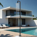stainless steel outdoor floor to ceiling shower, vertical swimming pool shower column, beach courtyard shower set hw1045b