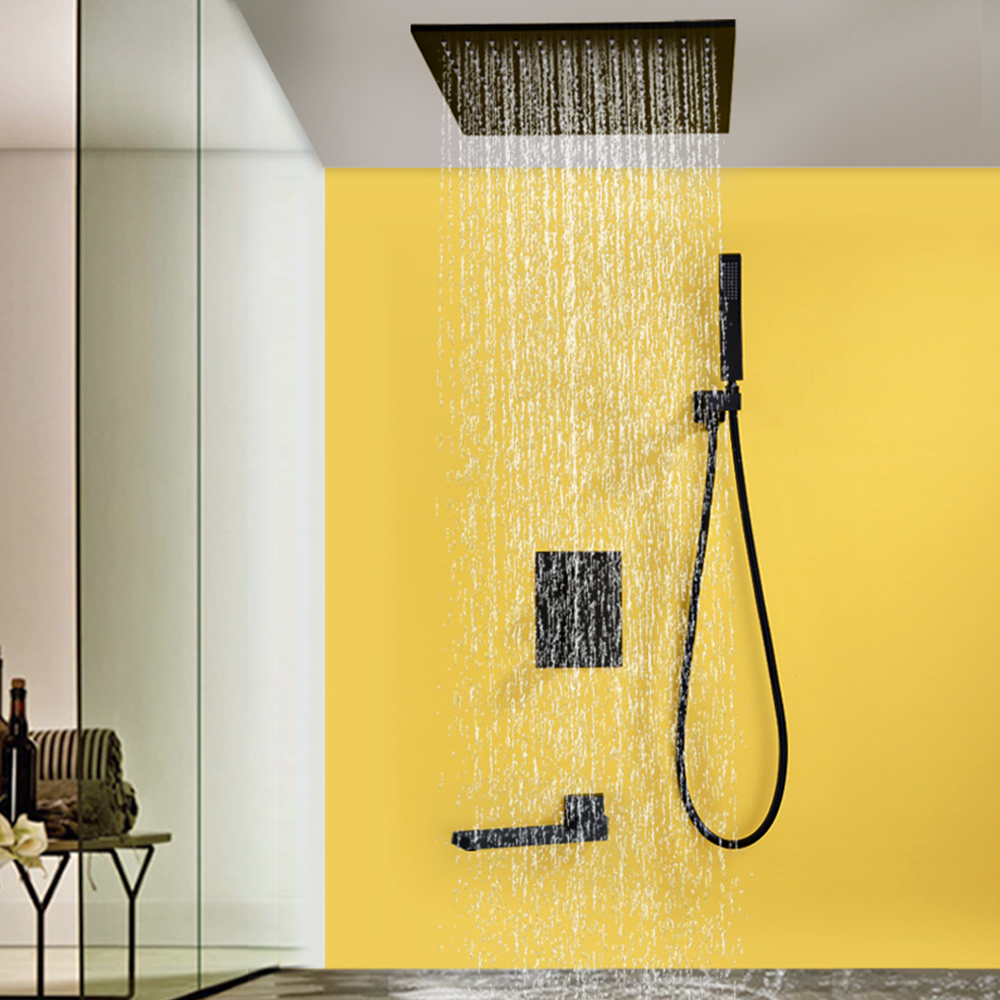 European-style black constant temperature concealed shower set household brass lifting rod in-wall shower AL2014