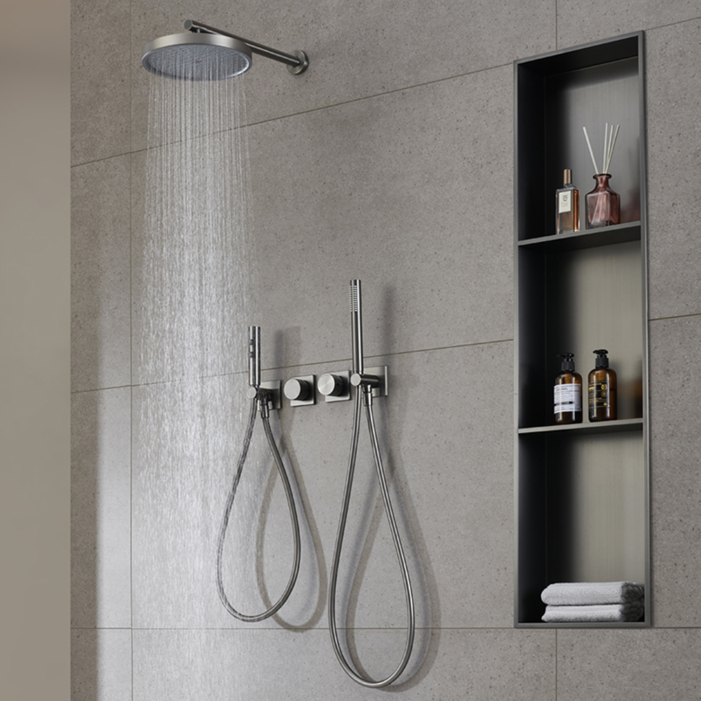 Brass concealed gun gray in-wall hot and cold hotel household bathroom built-in shower set AL2206