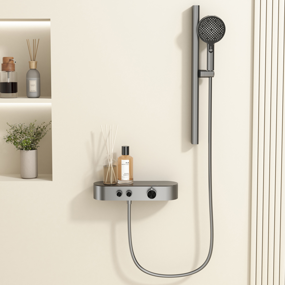 Brass bathroom simple shower set with shelf can be raised and lowered hot and cold rain shower faucet ZY2502