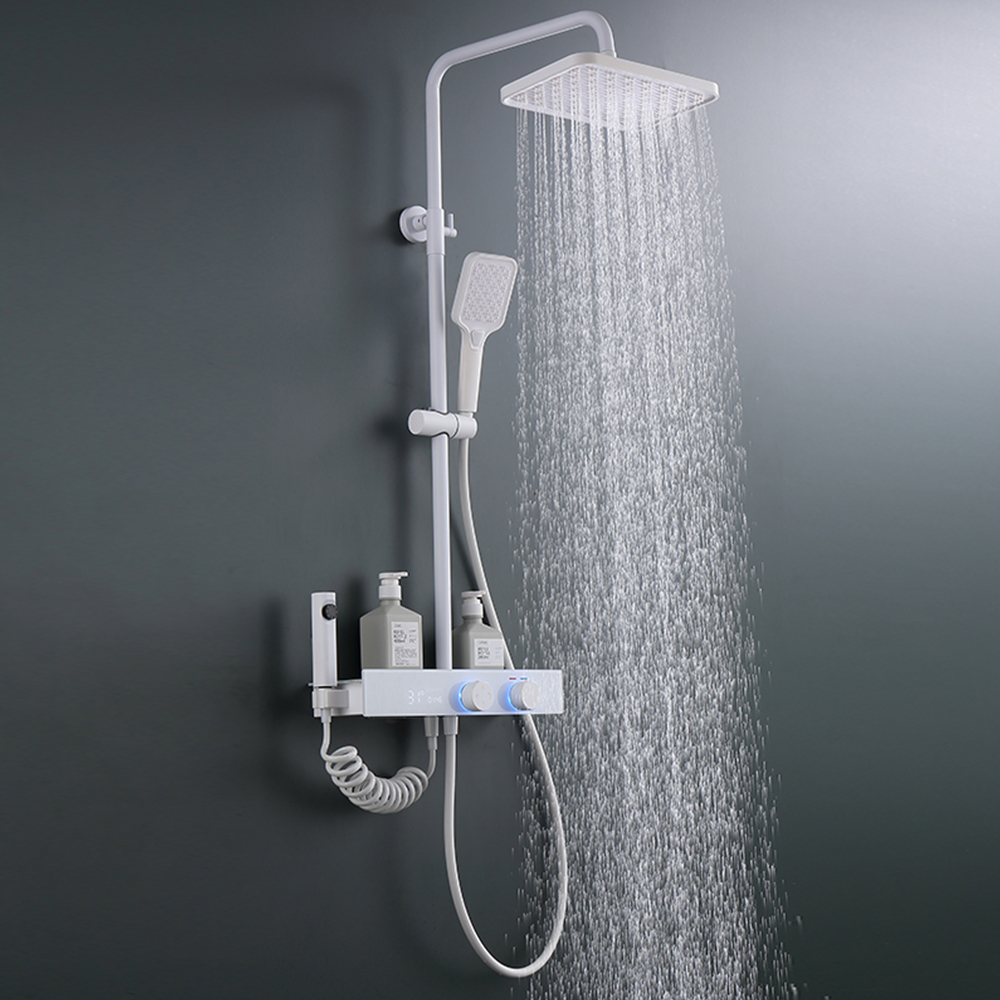White storage digital display shower set household hot and cold water outlet multi-function knob adjustment shower set LM2503