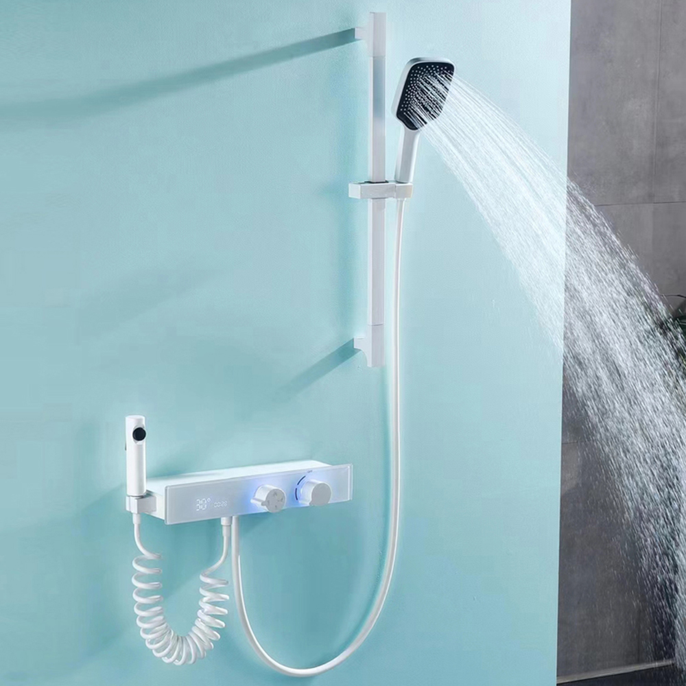Shower set, digital display gun, gray hot and cold faucet, bath set, bathroom rain shower head with spray gun LM2504