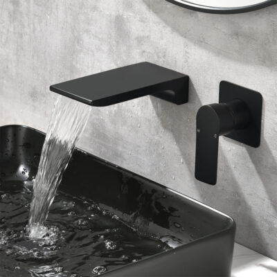 european style copper black embedded wall waterfall concealed hotel household hot and cold washbasin faucet am1027