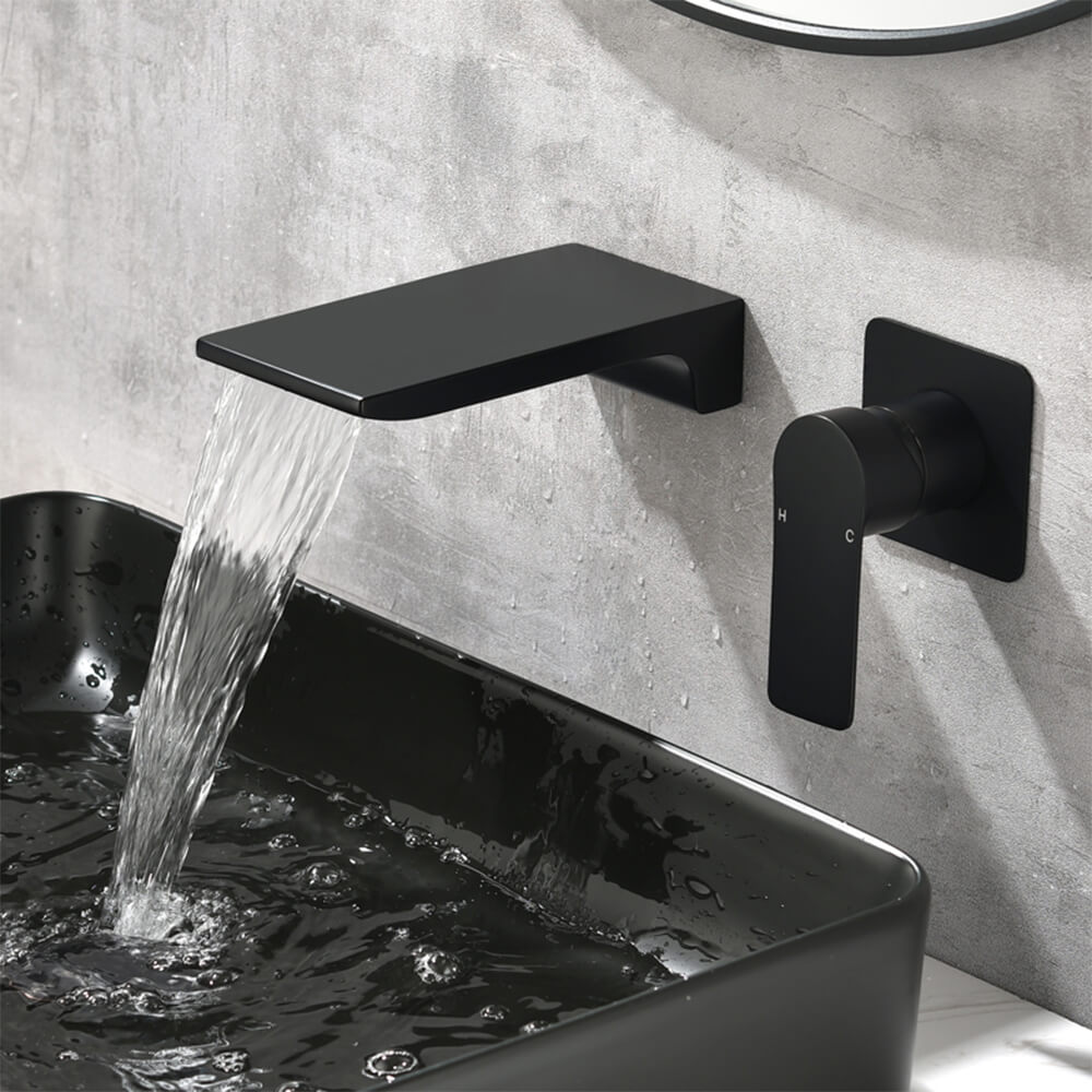 European-style copper black embedded wall waterfall concealed hotel household hot and cold washbasin faucet AM1027
