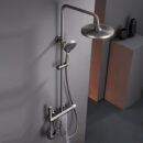 gray brass shower set, wall mounted, lifting, multi function hot and cold rain shower, big top spray lm2522