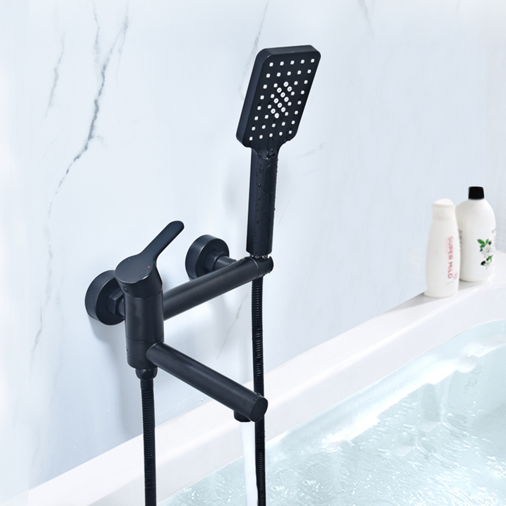 Wall-mounted simple surface-mounted brushed gold two-function hot and cold water simple bathtub shower set ZY2001