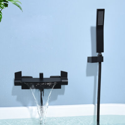 surface mounted brass black cylinder side bathtub faucet, wall mounted shower, hot and cold mixed water waterfall faucet zy2002