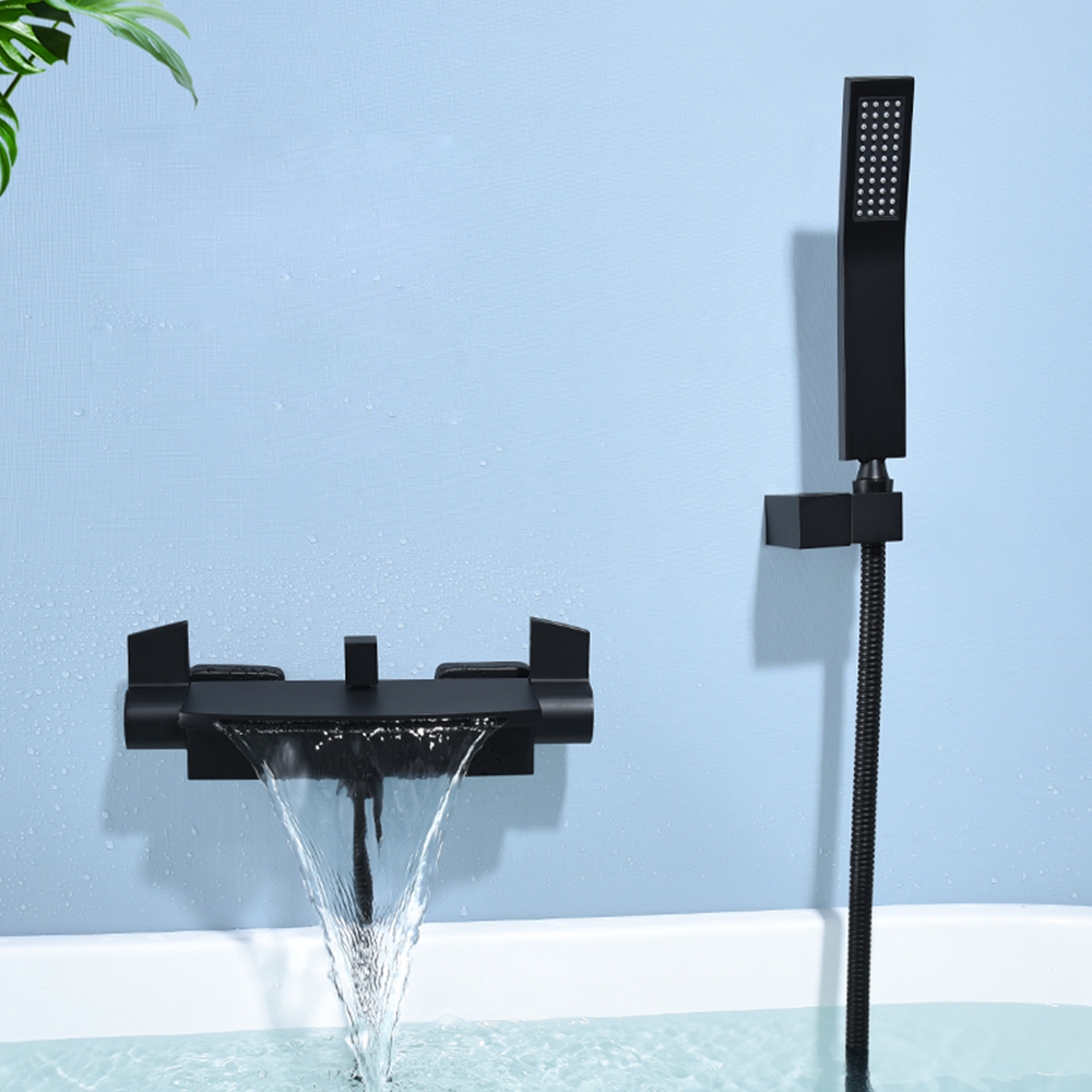 Surface-mounted brass black cylinder-side bathtub faucet, wall-mounted shower, hot and cold mixed water waterfall faucet ZY2002