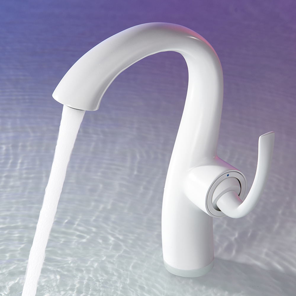 Brass milky white hot and cold water faucet household bathroom bathroom cabinet basin vanity single hole faucet MT2508