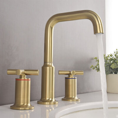 brushed gold antique split basin faucet, double handle, three hole copper cross handle washbasin faucet ft1003
