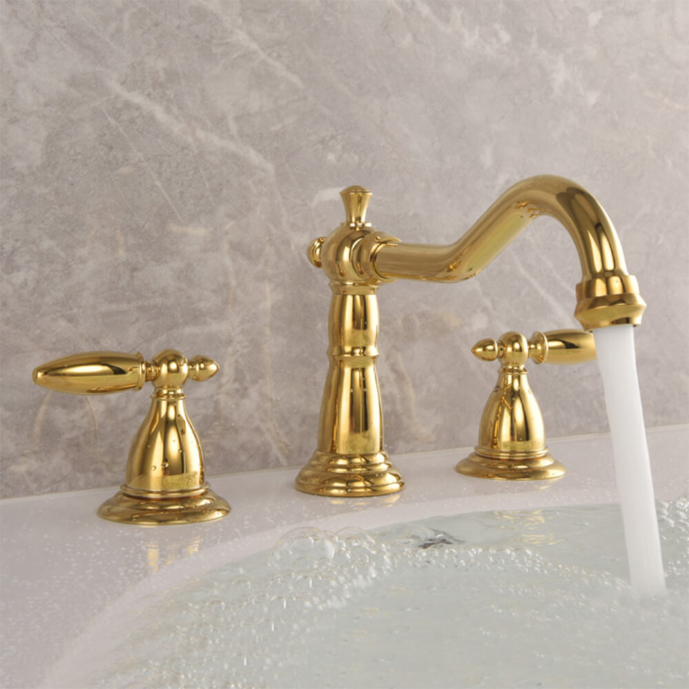 Antique retro double-handle three-hole split basin faucet copper gold wash basin with extended mouth faucet FT1004