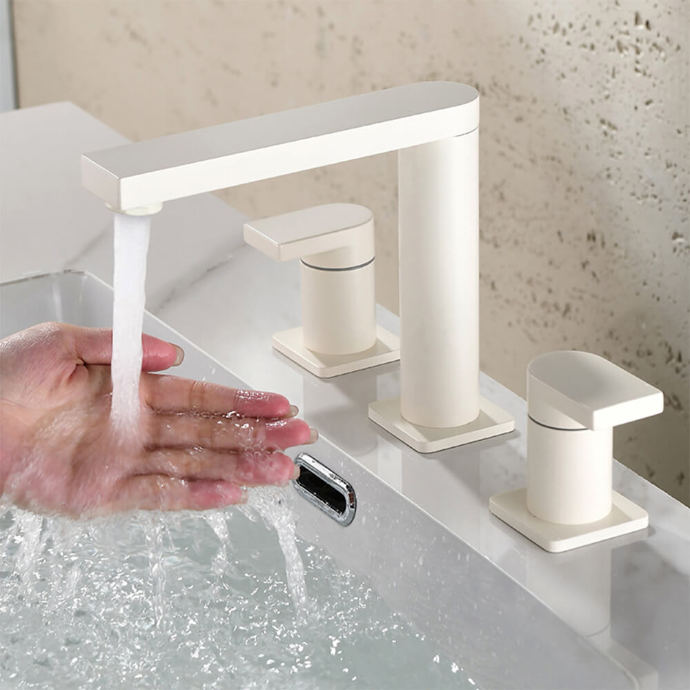 Brass three-hole sitting toilet washbasin faucet white basin household hot and cold dual-control faucet FT2508