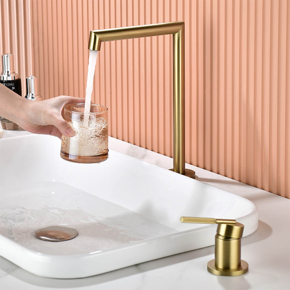 Brass double-hole split hot and cold basin faucet bathroom counter basin heightening basin faucet FT2509