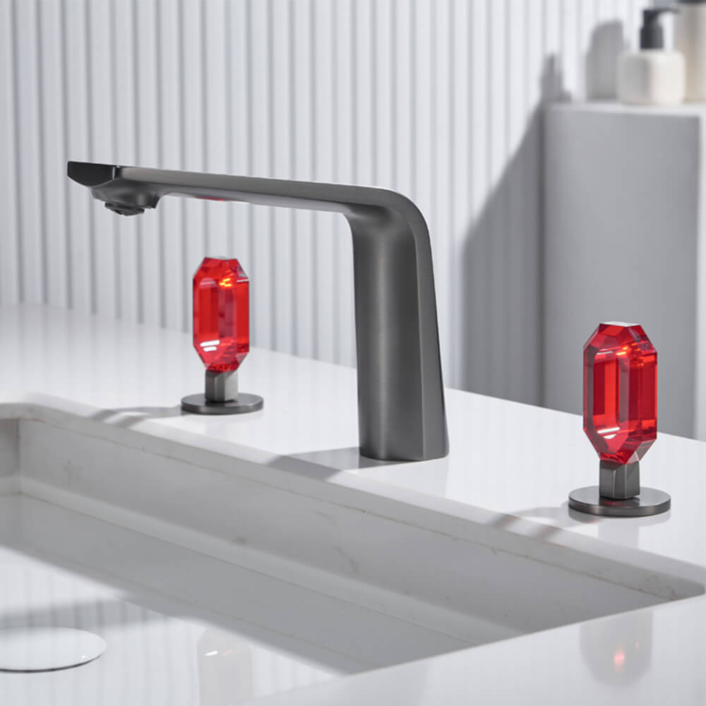 Light luxury brass crystal double handle split basin faucet bathroom cabinet hot and cold dual control basin faucet FT2512