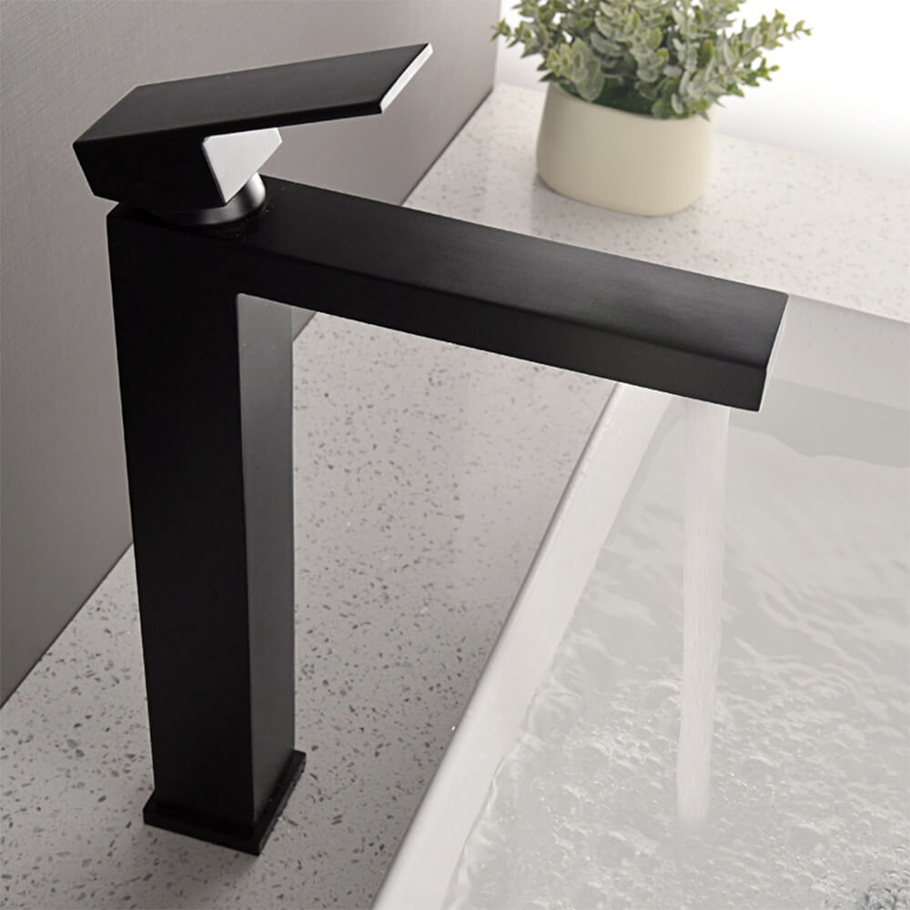 Electroplated black brass square basin faucet, high and low above counter basin, under counter basin, hot and cold water faucet MT1015