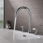 Brass three-hole basin faucet split double-handle bathroom basin silver hot and cold household faucet MT2408