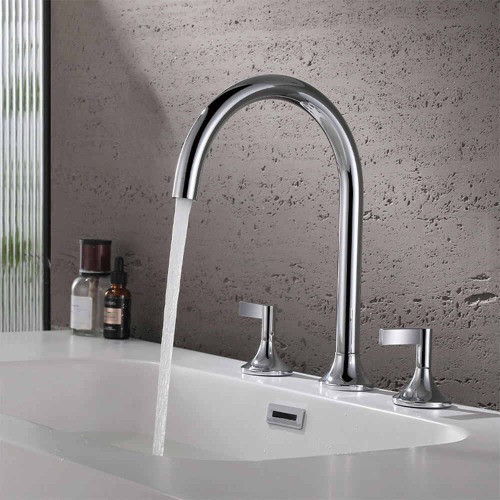 Brass three-hole basin faucet split double-handle bathroom basin silver hot and cold household faucet MT2408