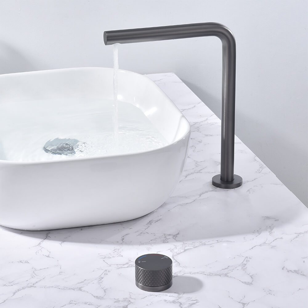 Brass simple single-handle double-hole basin faucet heightened hot and cold dual-control wash faucet FT2506