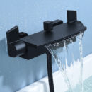surface mounted brass black cylinder side bathtub faucet, wall mounted shower, hot and cold mixed water waterfall faucet zy2002