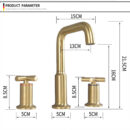 brushed gold antique split basin faucet, double handle, three hole copper cross handle washbasin faucet ft1003