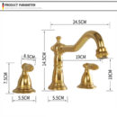 antique retro double handle three hole split basin faucet copper gold wash basin with extended mouth faucet ft1004