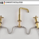 brushed gold antique split basin faucet, double handle, three hole copper cross handle washbasin faucet ft1003
