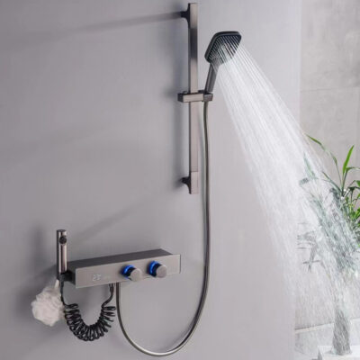 shower set, digital display gun, gray hot and cold faucet, bath set, bathroom rain shower head with spray gun lm2504