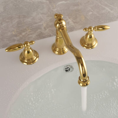 antique retro double handle three hole split basin faucet copper gold wash basin with extended mouth faucet ft1004
