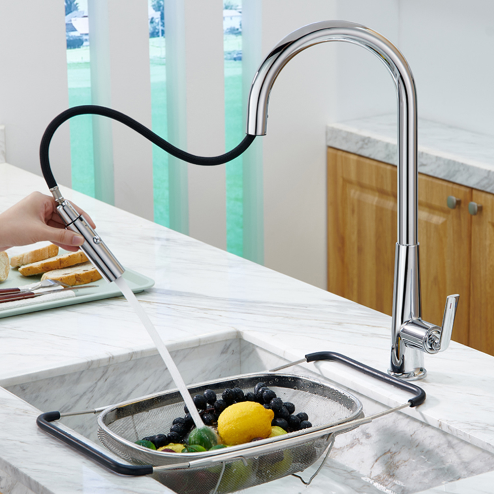 Brass kitchen pull-out sink faucet hot and cold outlet island sink faucet rotatable CF2506