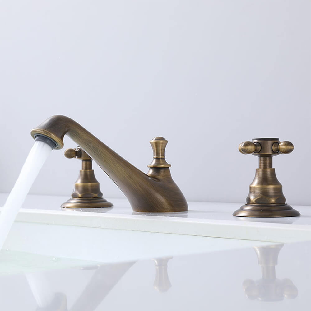 European style retro three-hole faucet bathroom cabinet brass household bathroom split antique faucet FT2402