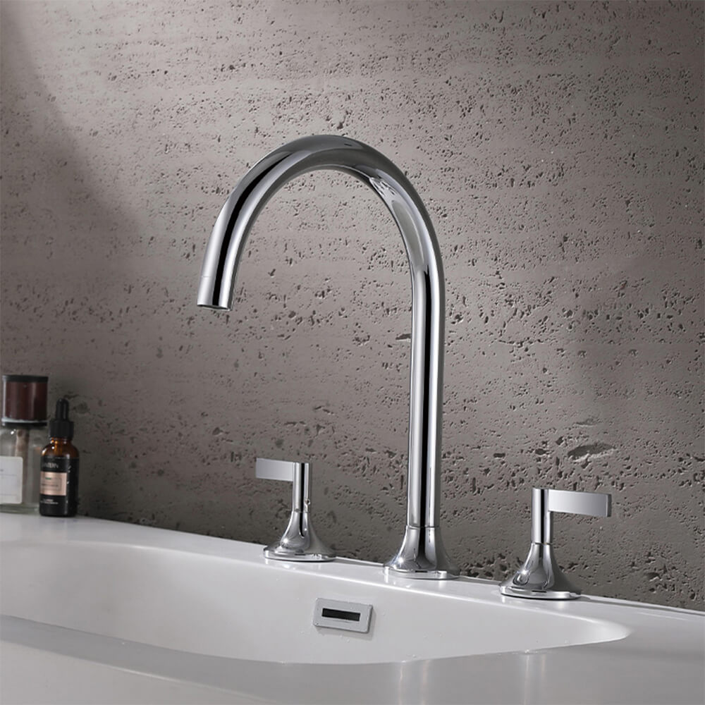 Brass three-hole basin faucet split double-handle bathroom basin silver hot and cold household faucet MT2408