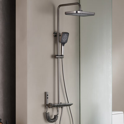 milky white copper piano button shower set bathroom multi function digital display constant temperature outlet shower lm2523
