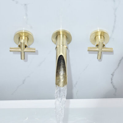 brass concealed split double handle basin faucet in wall hot and cold concealed wall outlet faucet am1025