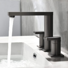 Brass three-hole sitting toilet washbasin faucet white basin household hot and cold dual-control faucet FT2508