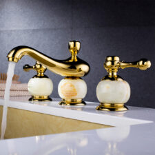 Antique villa brass split basin washbasin hot and cold dual-control three-hole hotel sitting faucet MT2349