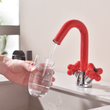 Light luxury Nordic red simple hot and cold faucet washbasin double handle bathroom toilet basin faucet MT2406