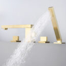 square brass golden bathtub faucet with hand held shower, rotatable bathtub side faucet, four piece set yg1010