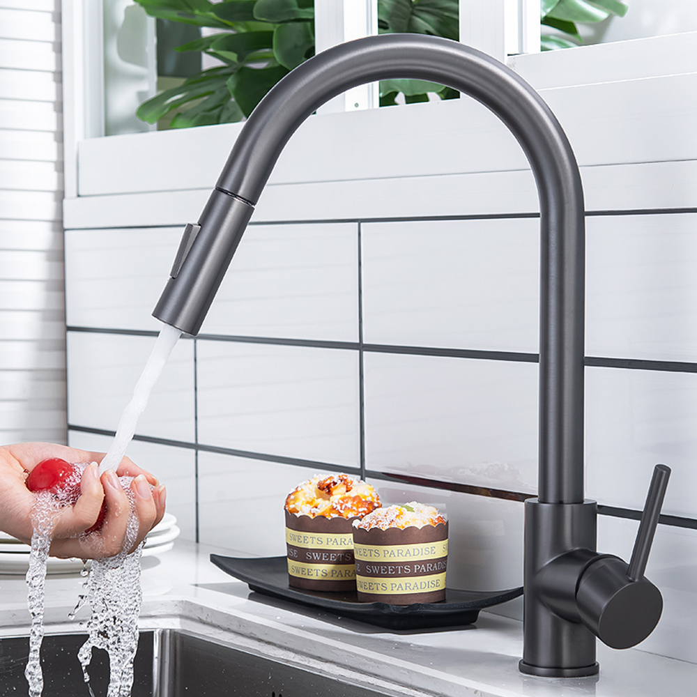 Brass hot and cold pull-out kitchen faucet black rotating sink sink sink faucet CT2006