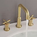 brushed gold antique split basin faucet, double handle, three hole copper cross handle washbasin faucet ft1003