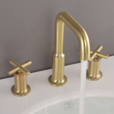 brushed gold antique split basin faucet, double handle, three hole copper cross handle washbasin faucet ft1003